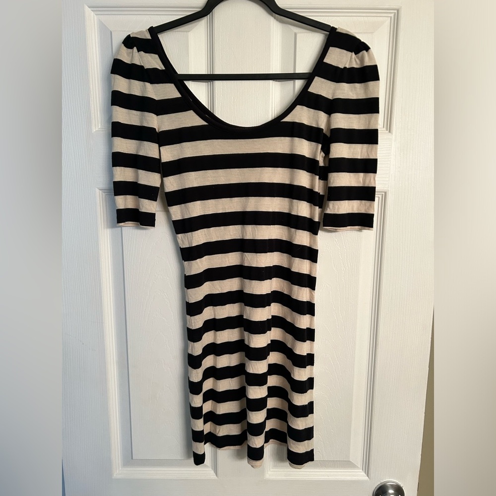 Forever 21 Striped Black and Cream Jersey Dress